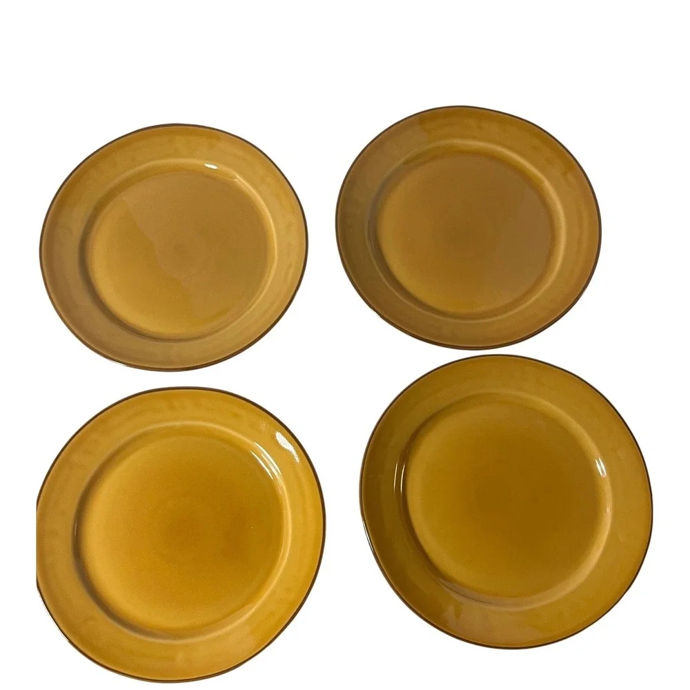 Williams Sonoma Provencal Stoneware Dinner Plates Mustard Yellow Setof4Portugal
